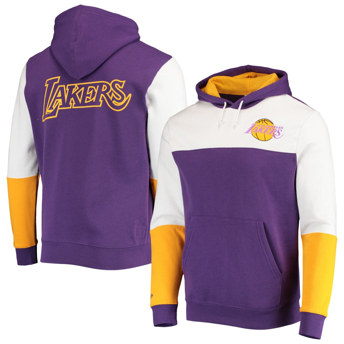 Mitchell & Ness Los Angeles Lakers Hardwood Classics Fusion 2.0 Colorblock Pullover Hoodie Purple
