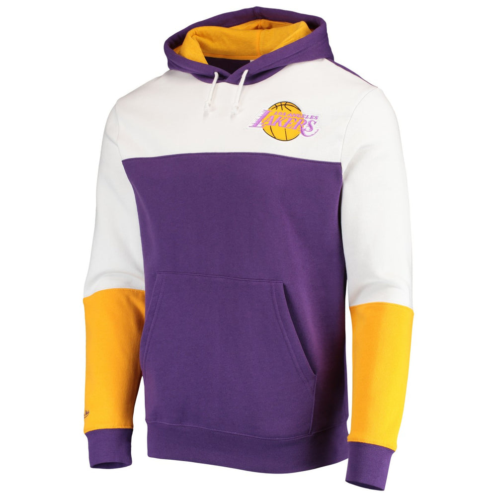 Mitchell & Ness Los Angeles Lakers Hardwood Classics Fusion 2.0 Colorblock Pullover Hoodie Purple