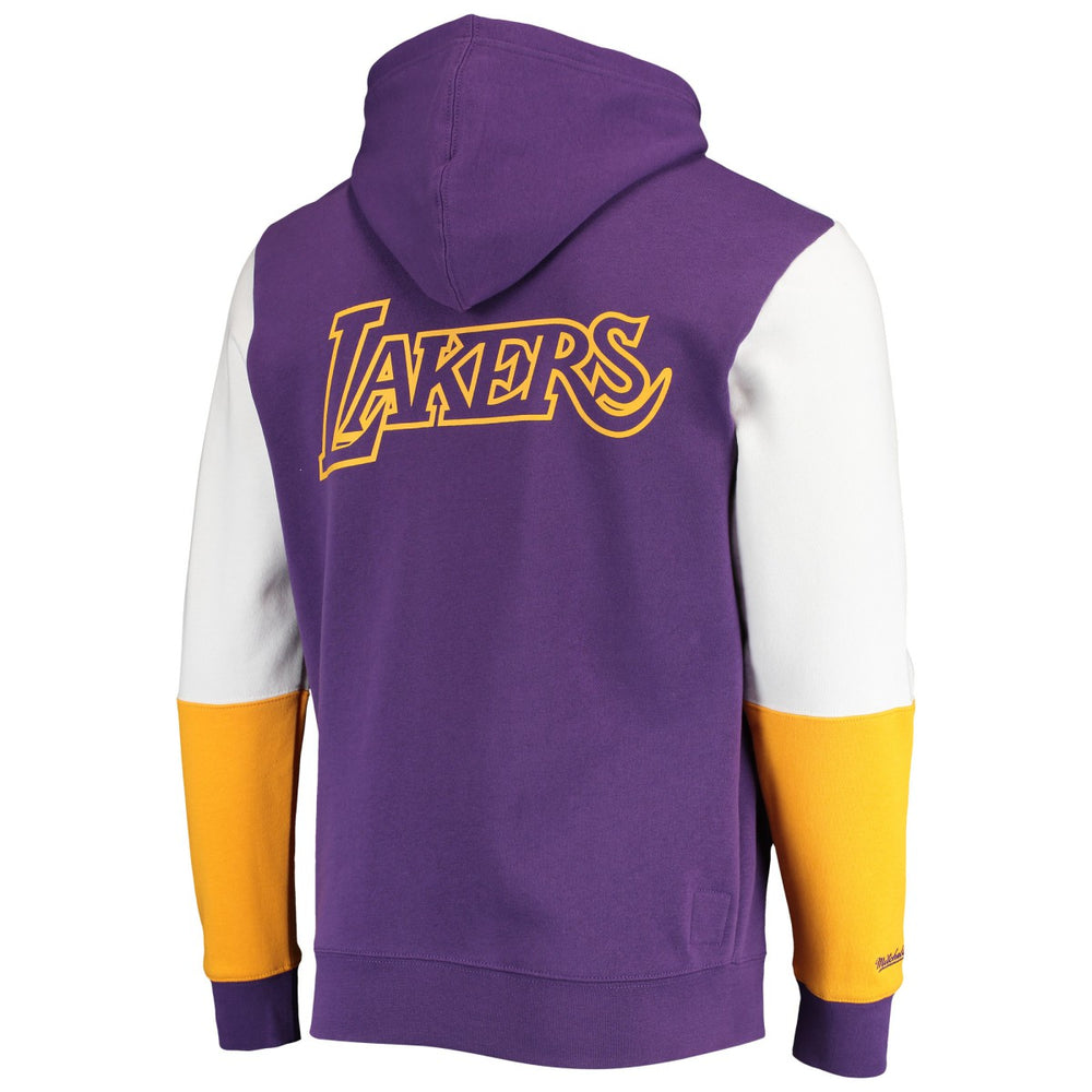 Mitchell & Ness Los Angeles Lakers Hardwood Classics Fusion 2.0 Colorblock Pullover Hoodie Purple