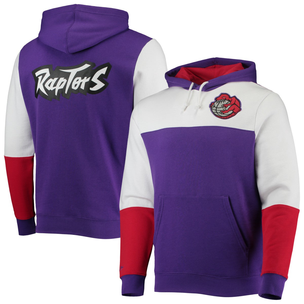 Mitchell & Ness Toronto Raptors Hardwood Classics Fusion 2.0 Colorblock Pullover Hoodie Purple