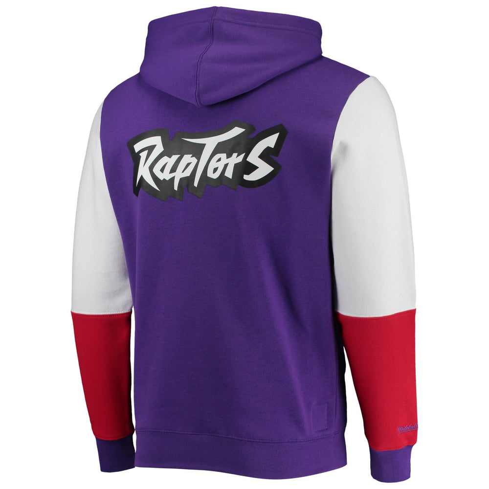 Mitchell & Ness Toronto Raptors Hardwood Classics Fusion 2.0 Colorblock Pullover Hoodie Purple