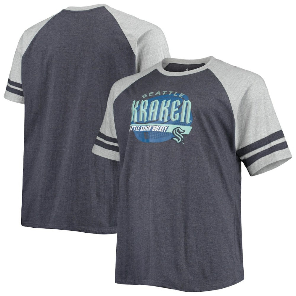 Seattle Kraken Big & Tall Raglan T-Shirt - Heathered Deep Sea Blue | NHL Lifestyle
