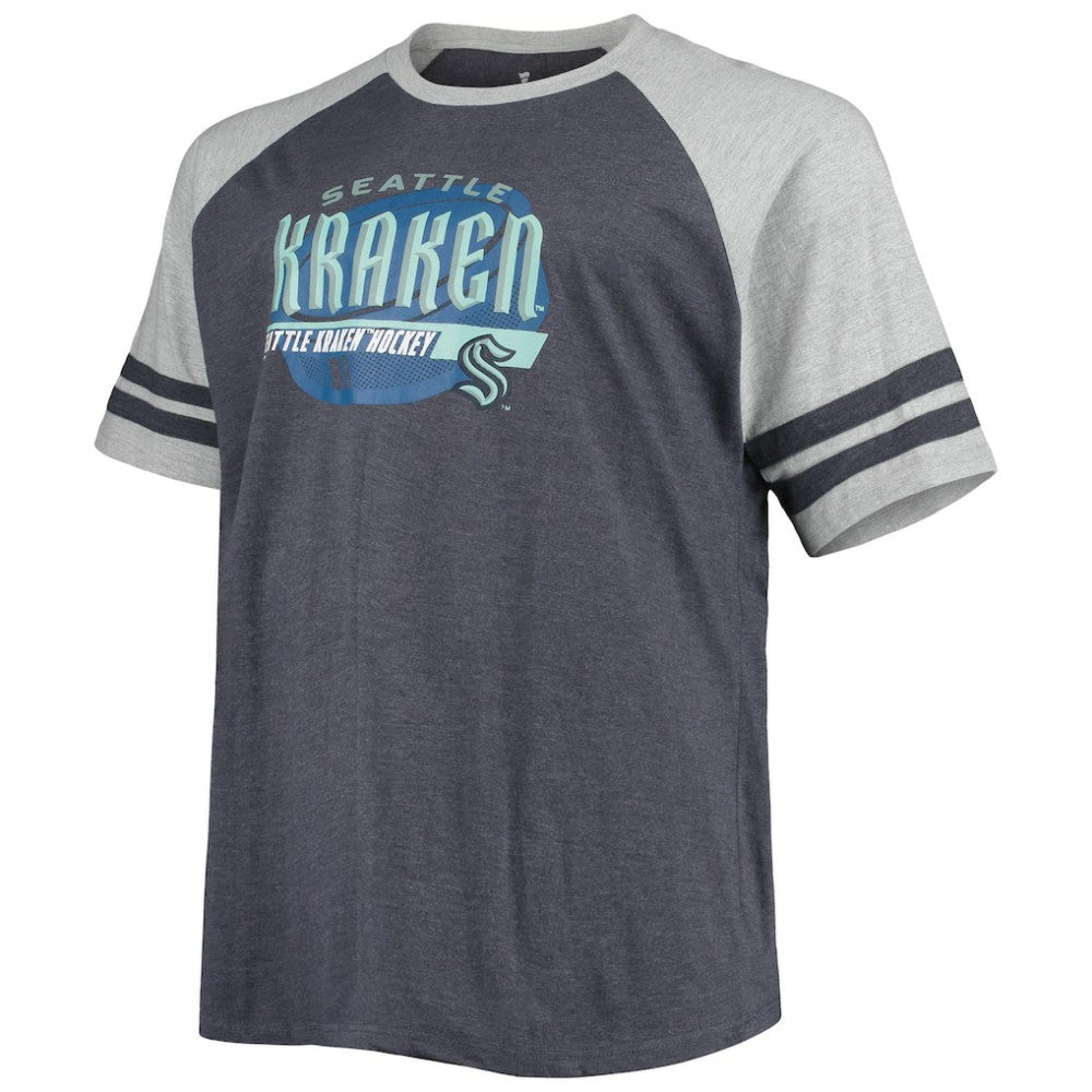 Seattle Kraken Big & Tall Raglan T-Shirt - Heathered Deep Sea Blue | NHL Lifestyle