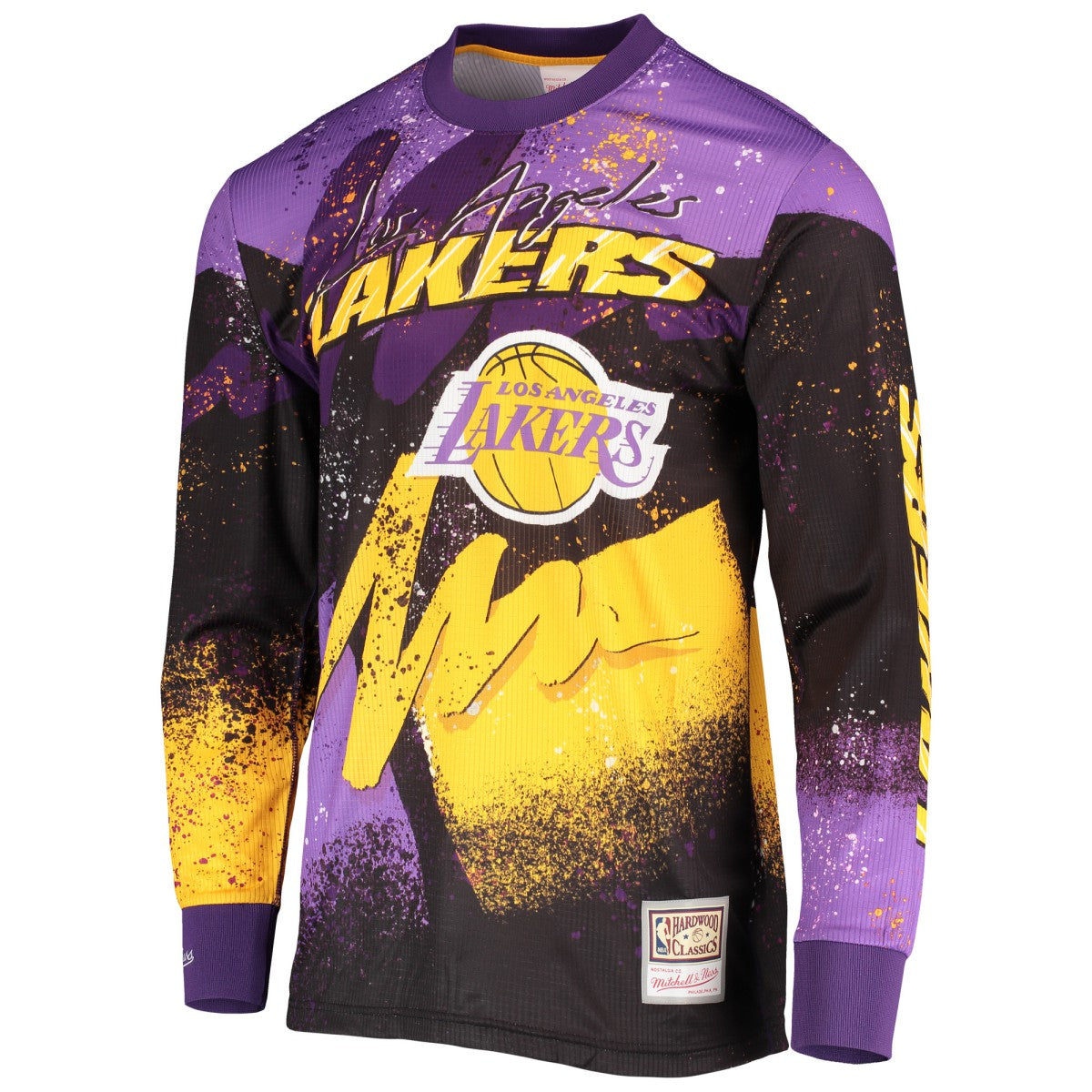 Mitchell & Ness Los Angeles Lakers Hardwood Classics Hyper Hoops Moto Sublimated Long Sleeve T-Shirt Purple
