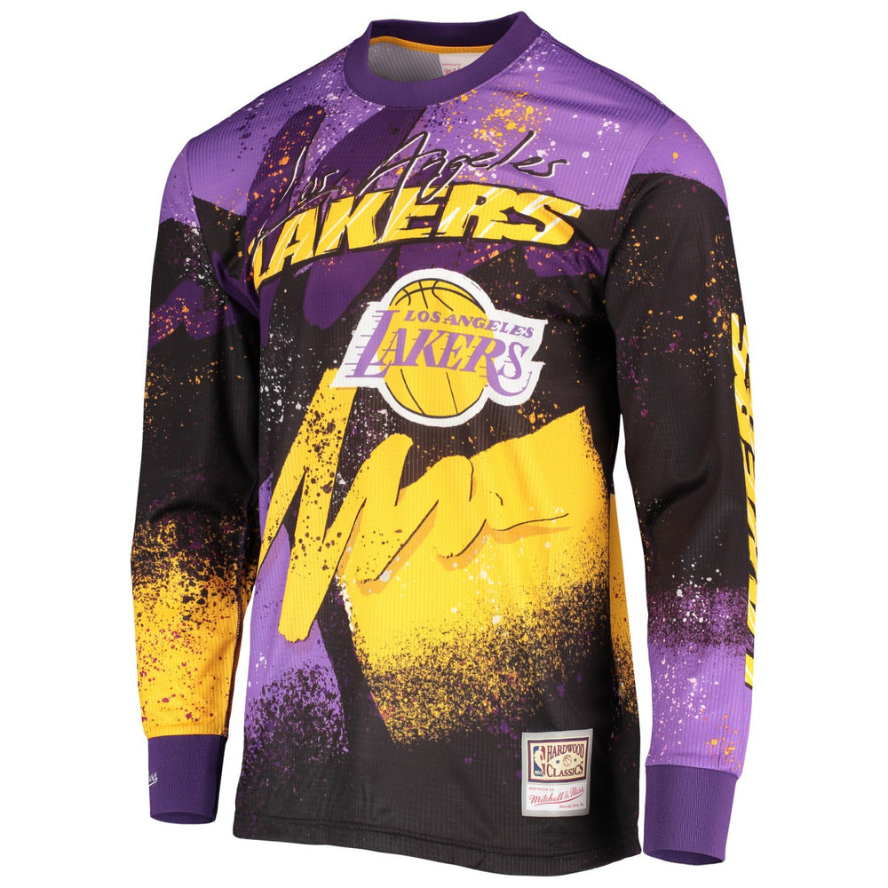 Mitchell & Ness Los Angeles Lakers Hardwood Classics Hyper Hoops Moto Sublimated Long Sleeve T-Shirt Purple