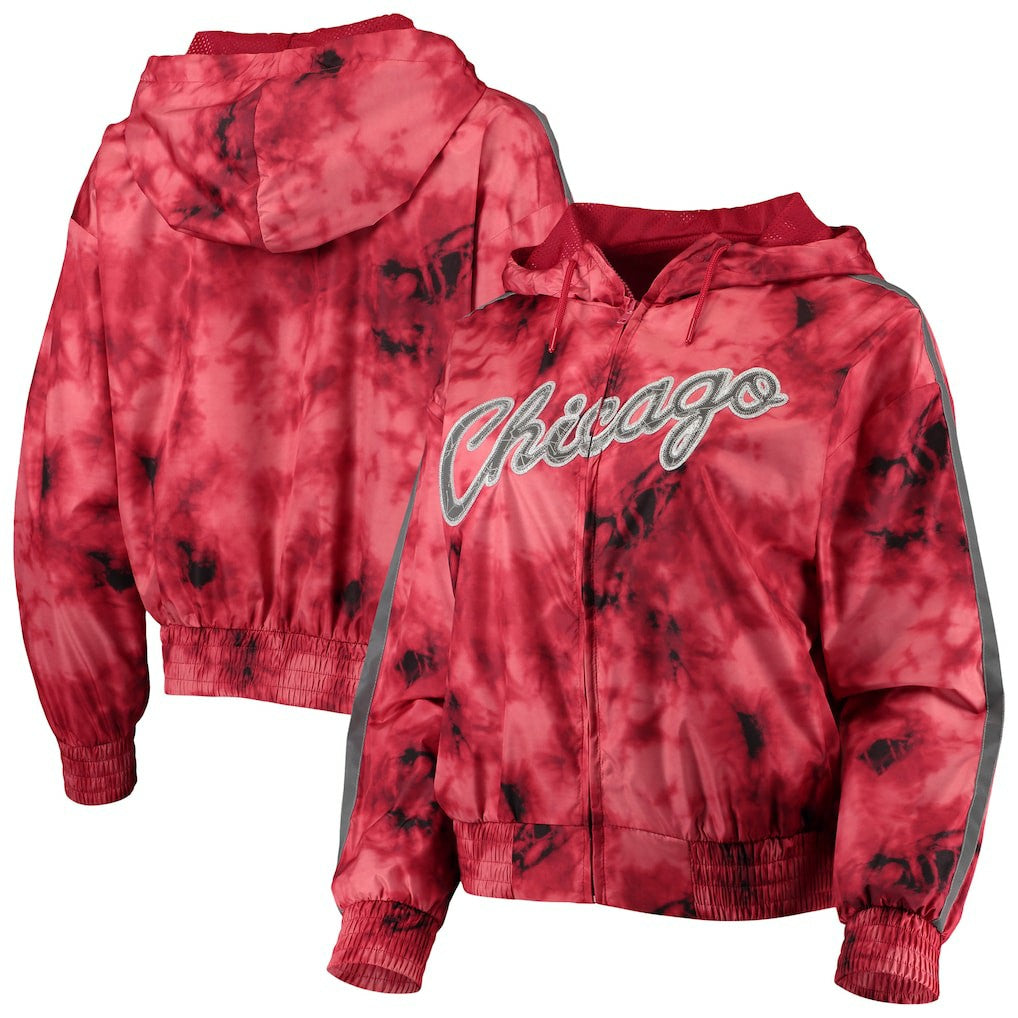 Mitchell & Ness Chicago Bulls Women's Galaxy Sublimated Windbreaker Pullover Full-Zip Hoodie Red