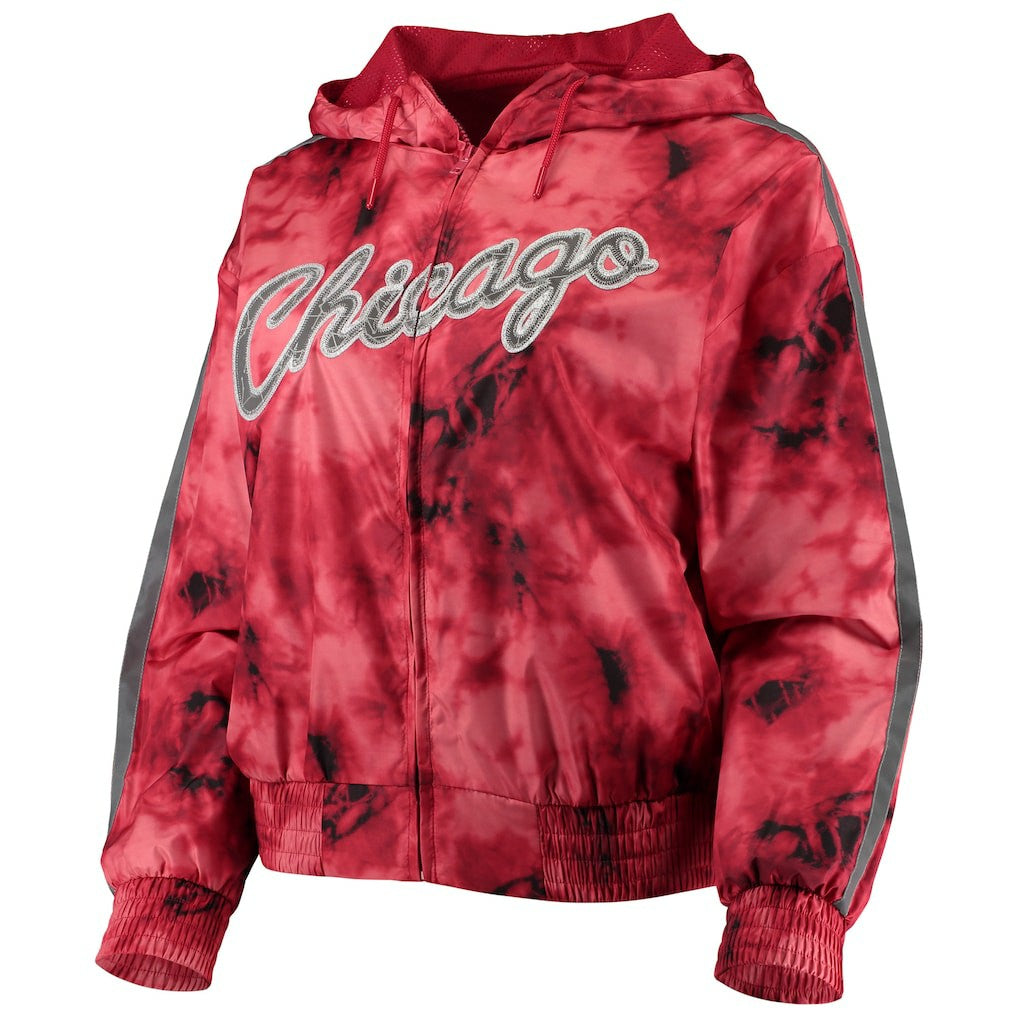 Mitchell & Ness Chicago Bulls Women's Galaxy Sublimated Windbreaker Pullover Full-Zip Hoodie Red