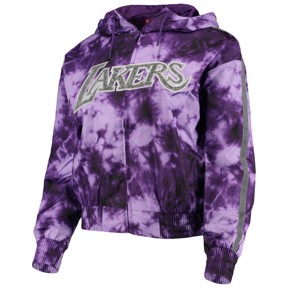 Mitchell & Ness Los Angeles Lakers Women's Galaxy Sublimated Windbreaker Pullover Full-Zip Hoodie Purple