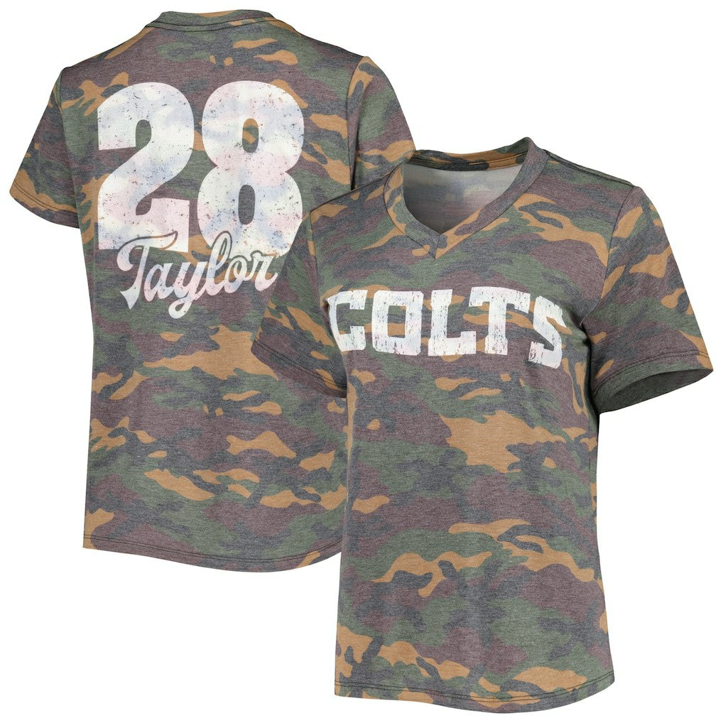 Jonathan Taylor Indianapolis Colts Majestic Threads Women's Name & Number V-Neck Tri-Blend T-Shirt - Camo - NFL