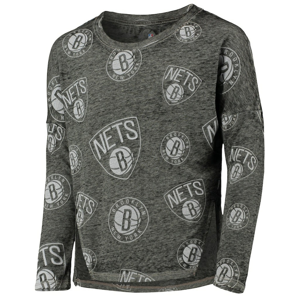 Brooklyn Nets Girls Youth Back in Action Long Sleeve T-Shirt Heathered Black