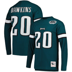 Brian Dawkins Philadelphia Eagles Retired Player Name & Number Long Sleeve Top - Midnight Green - Mitchell & Ness