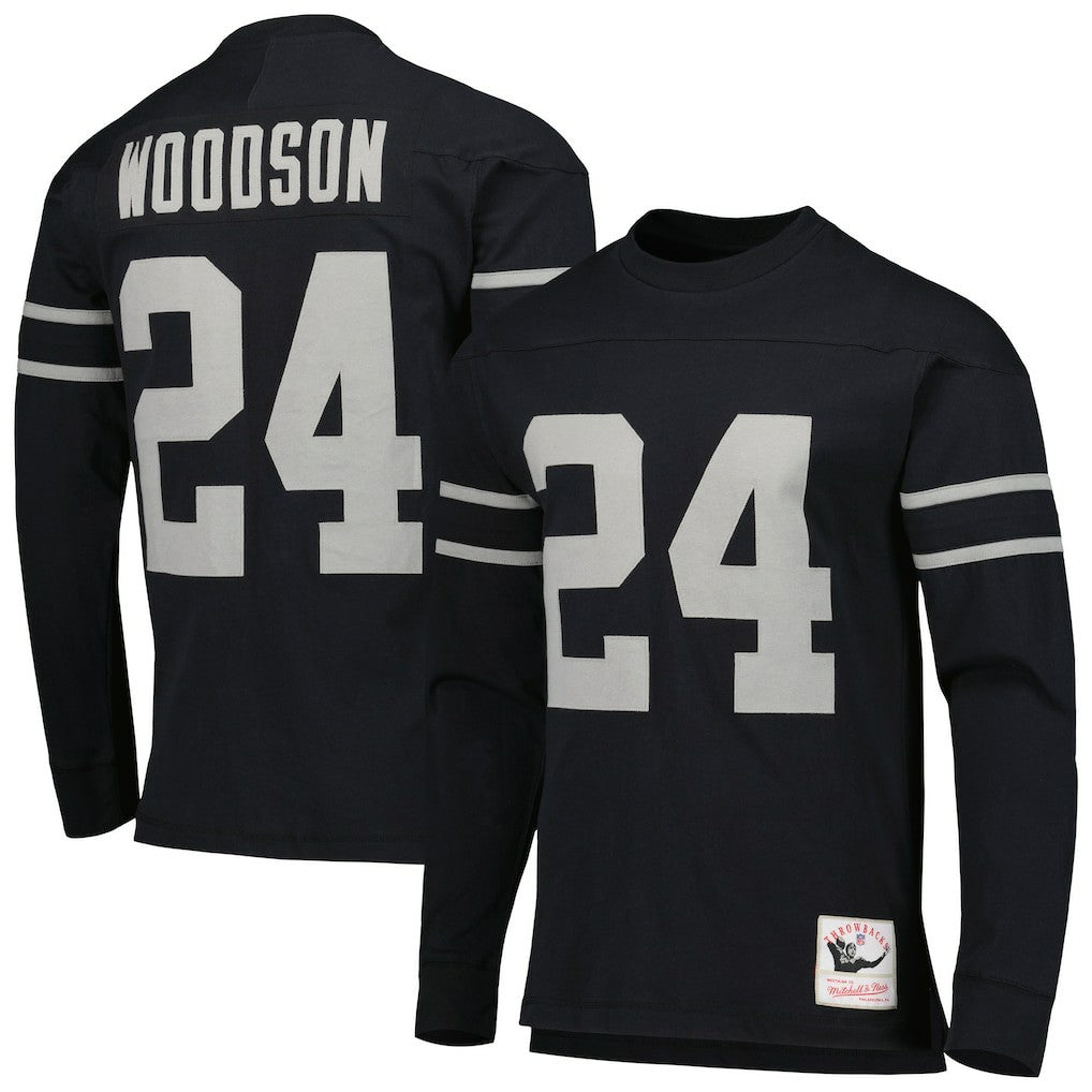 Charles Woodson Oakland Raiders Retired Player Name & Number Long Sleeve Top - Black - Mitchell & Ness