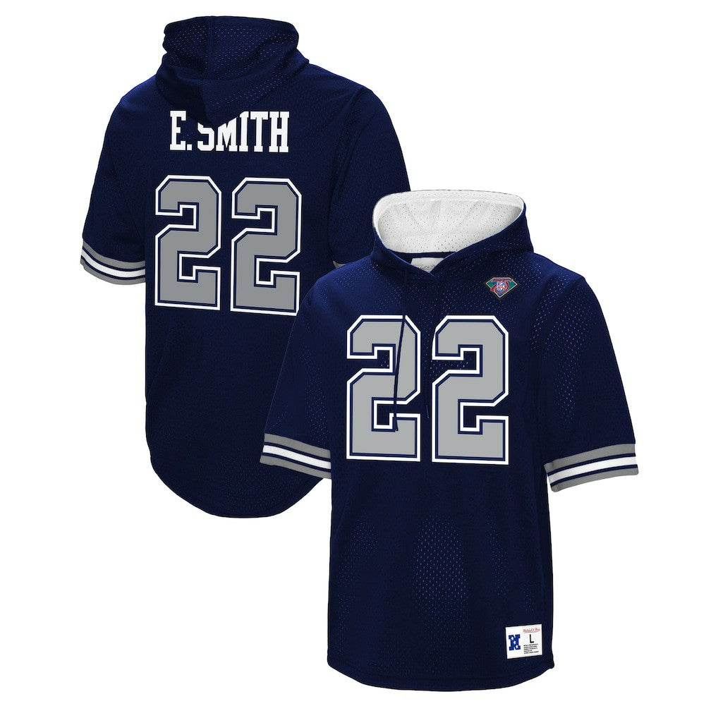 Emmitt Smith Dallas Cowboys Retired Player Mesh Name & Number Hoodie T-Shirt - Navy - Mitchell & Ness