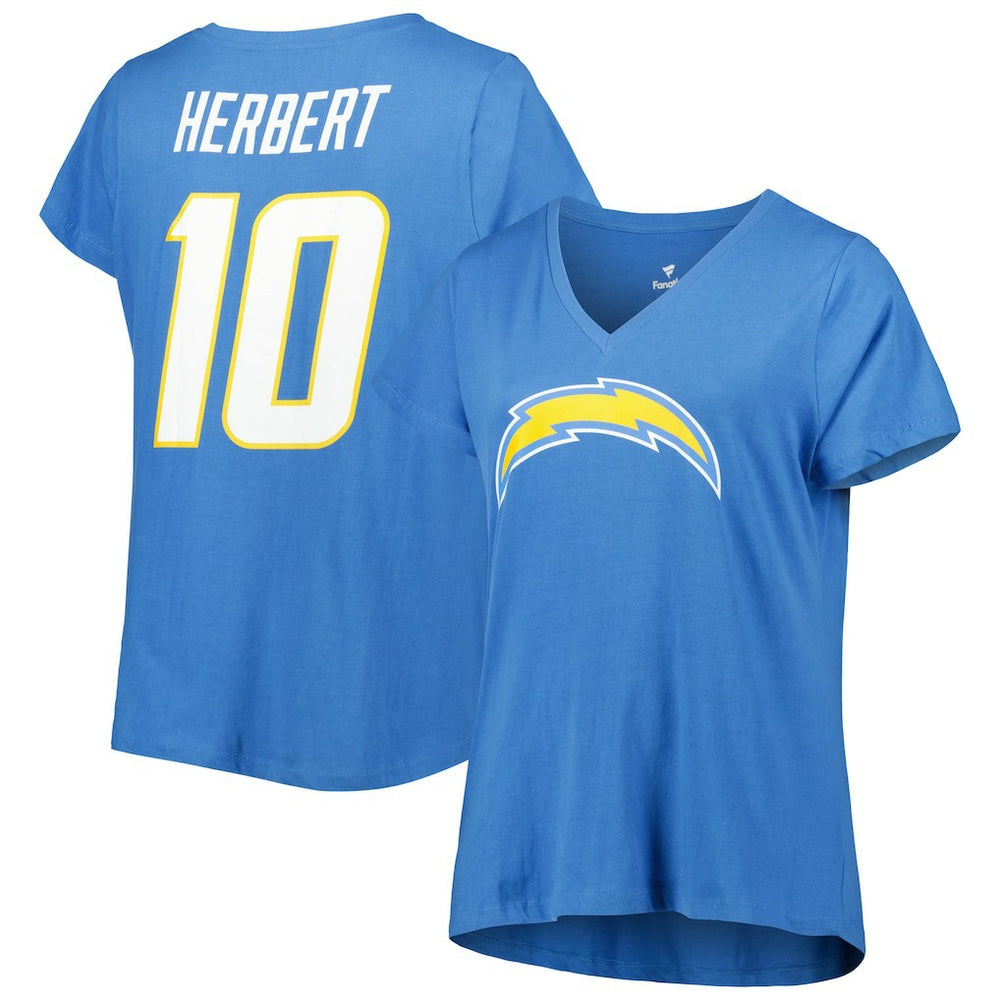 Justin Herbert Los Angeles Chargers Women's Plus Size Name & Number V-Neck T-Shirt - Powder Blue - Fanatics