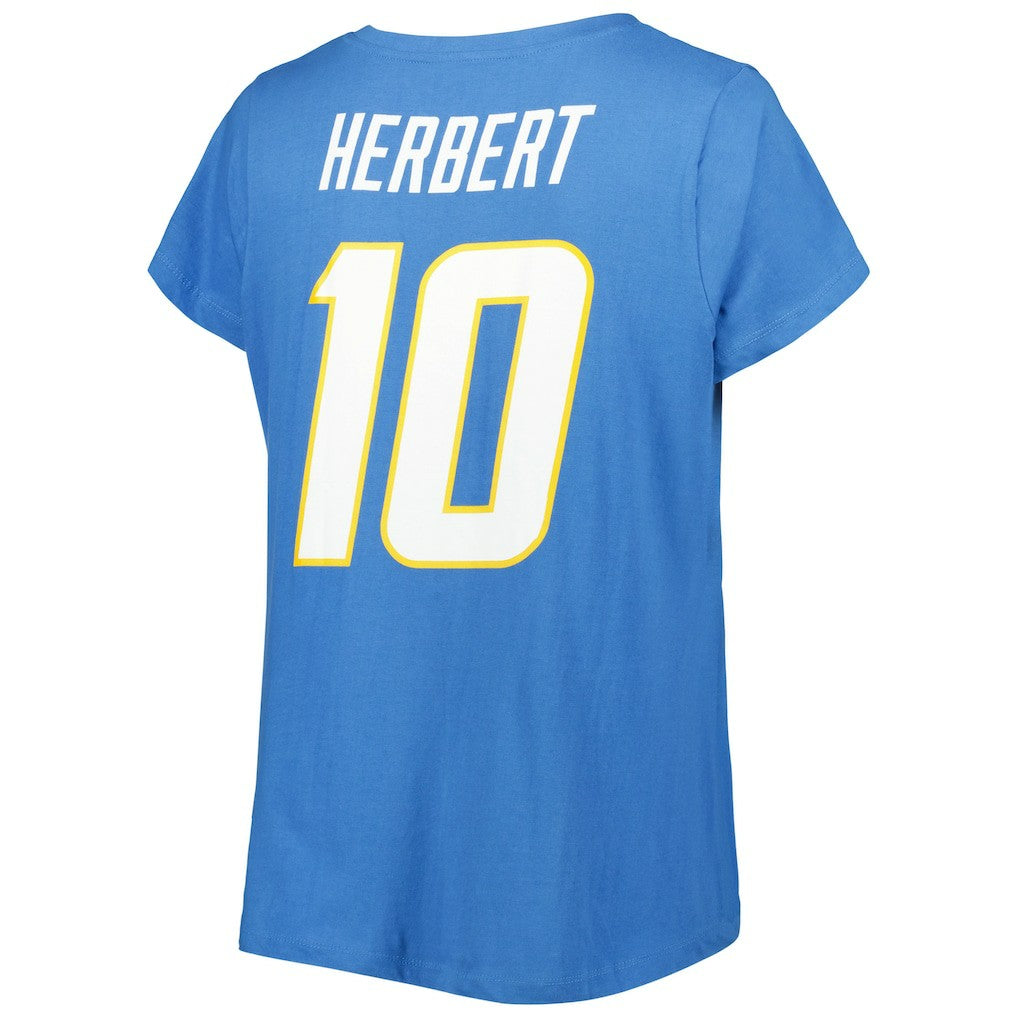 Justin Herbert Los Angeles Chargers Women's Plus Size Name & Number V-Neck T-Shirt - Powder Blue - Fanatics
