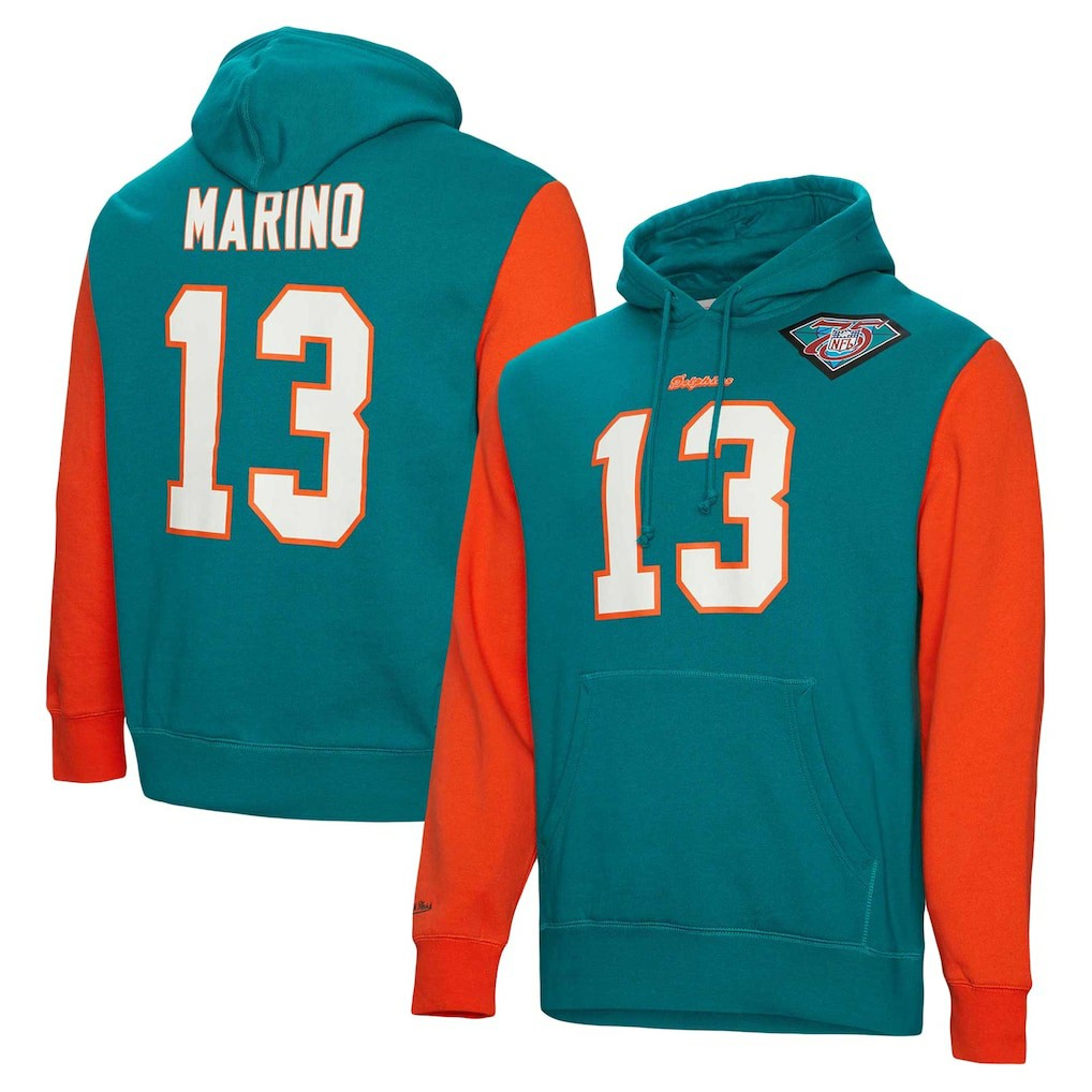 Dan Marino Miami Dolphins Retired Player Name & Number Pullover Hoodie - Aqua - Mitchell & Ness