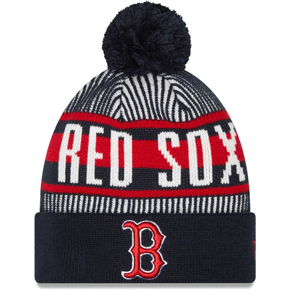 Boston Red Sox New Era Striped Cuffed Knit Hat with Pom Discount