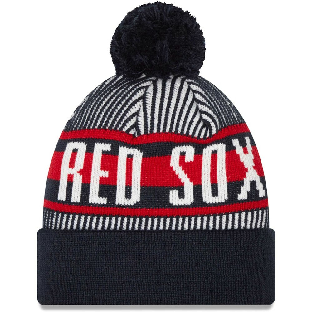 Boston Red Sox New Era Striped Cuffed Knit Hat with Pom Discount