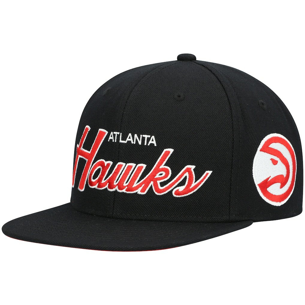 Mitchell & Ness Atlanta Hawks Hardwood Classics Script 2.0 Snapback Hat Black