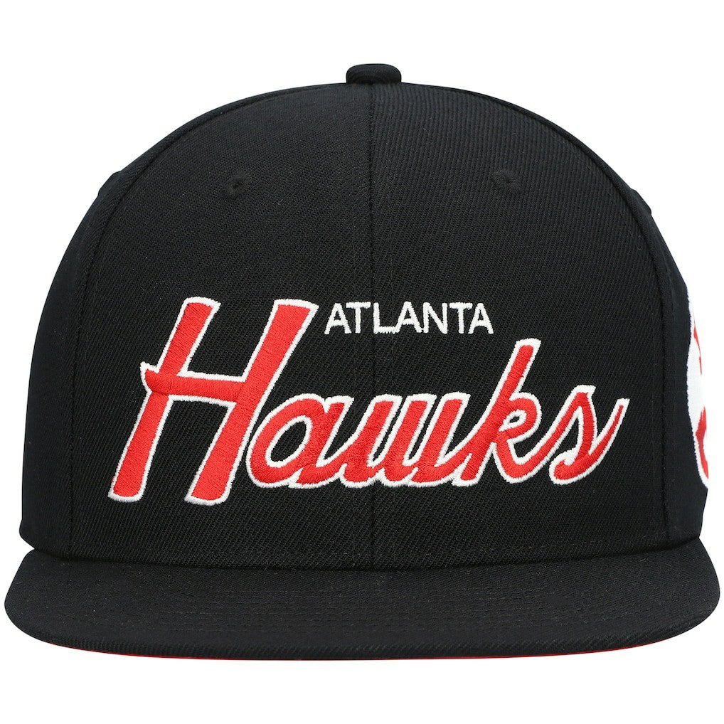 Mitchell & Ness Atlanta Hawks Hardwood Classics Script 2.0 Snapback Hat Black