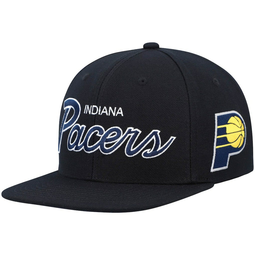 Mitchell & Ness Indiana Pacers Hardwood Classics Script 2.0 Snapback Hat Black
