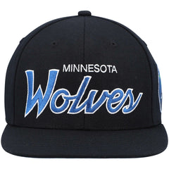 Mitchell & Ness Minnesota Timberwolves Hardwood Classics Script 2.0 Snapback Hat Black