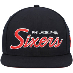 Mitchell & Ness Philadelphia 76ers Hardwood Classics Script 2.0 Snapback Hat Black