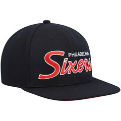 Mitchell & Ness Philadelphia 76ers Hardwood Classics Script 2.0 Snapback Hat Black