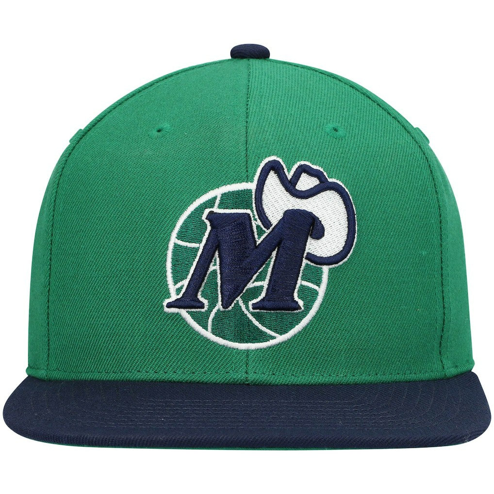 Mitchell & Ness Dallas Mavericks Hardwood Classics Team Two-Tone 2.0 Snapback Hat Green/Navy