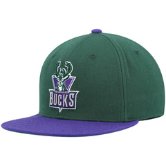 Mitchell & Ness Milwaukee Bucks Hardwood Classics Team Two-Tone 2.0 Snapback Hat Green/Purple