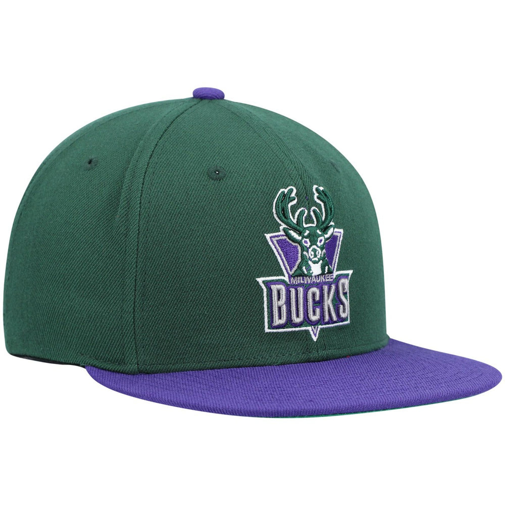 Mitchell & Ness Milwaukee Bucks Hardwood Classics Team Two-Tone 2.0 Snapback Hat Green/Purple