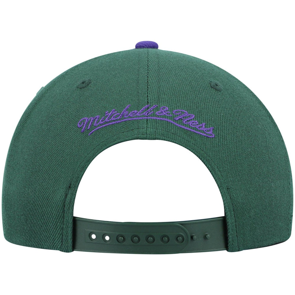 Mitchell & Ness Milwaukee Bucks Hardwood Classics Team Two-Tone 2.0 Snapback Hat Green/Purple