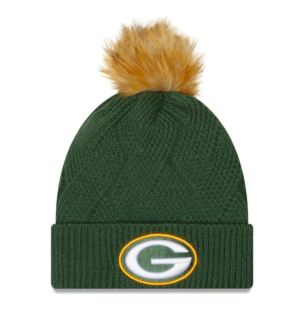 Green Bay Packers New Era Women's Snowy Cuffed Knit Hat with Pom - Green - NFL