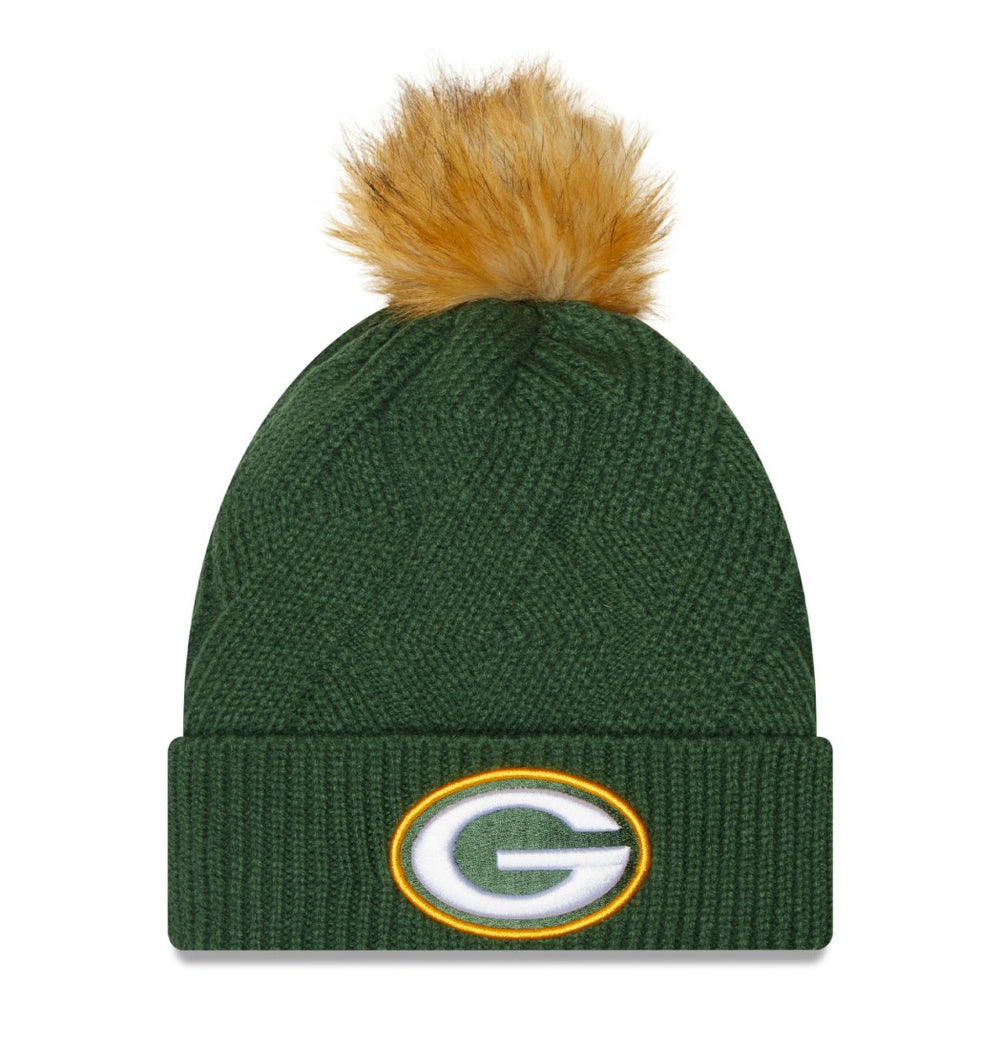Green Bay Packers New Era Women's Snowy Cuffed Knit Hat with Pom - Green - NFL