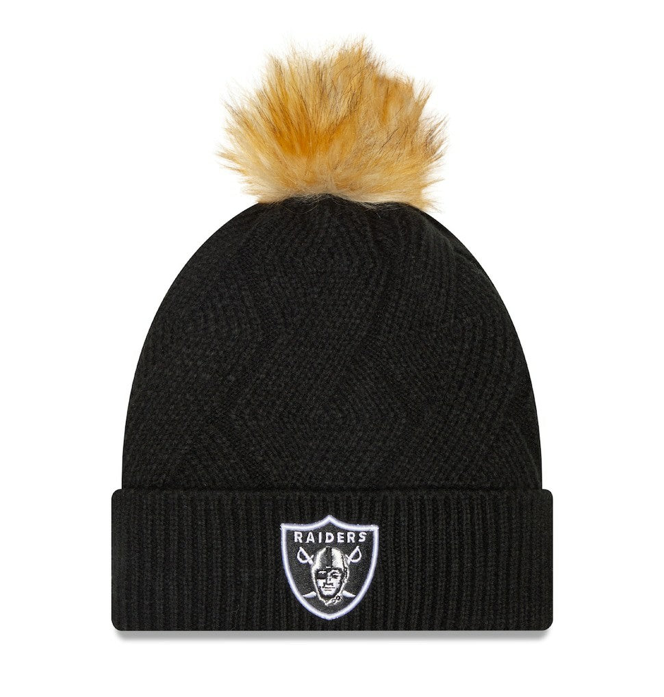 Las Vegas Raiders New Era Women's Snowy Cuffed Knit Hat with Pom - Black - NFL