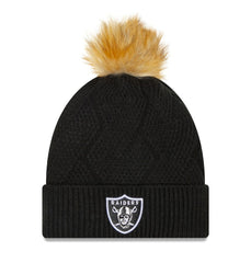 Las Vegas Raiders New Era Women's Snowy Cuffed Knit Hat with Pom - Black - NFL