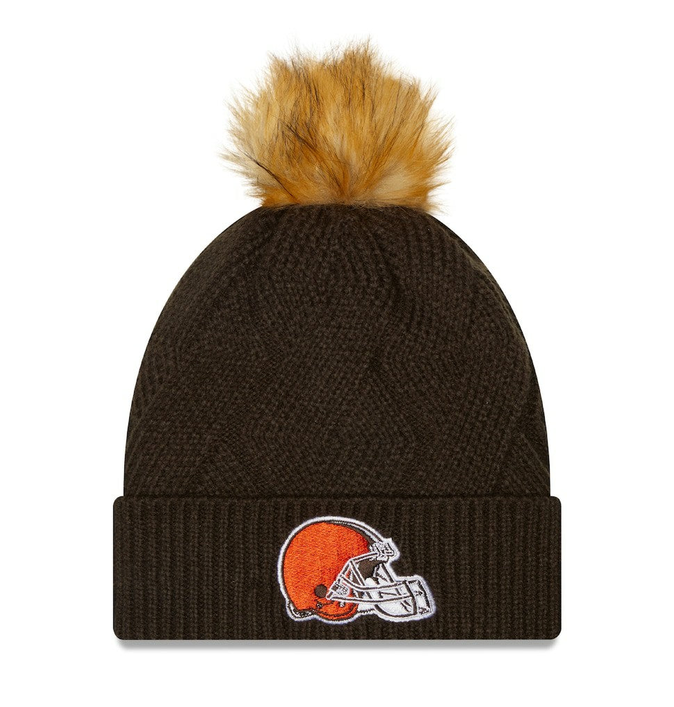 Cleveland Browns New Era Women's Snowy Cuffed Knit Hat with Pom - Brown - NFL