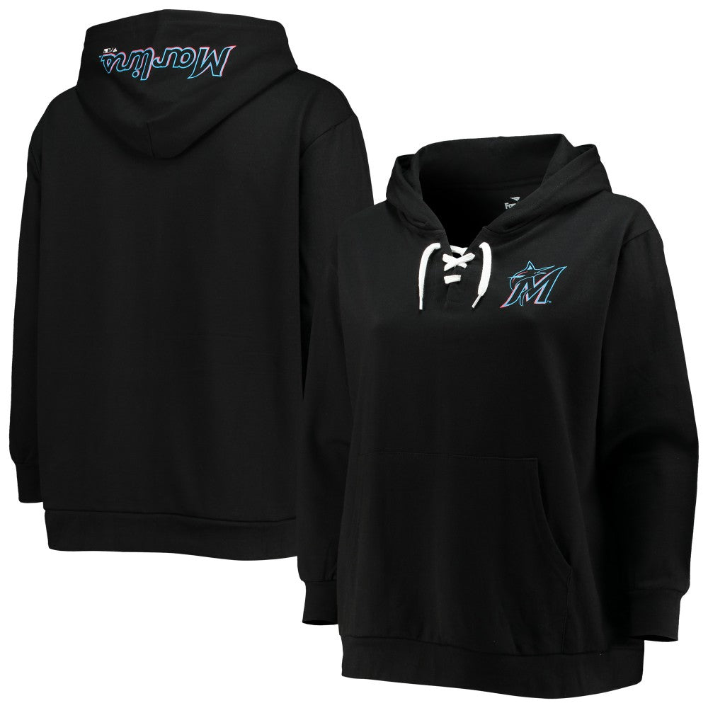 Miami Marlins Women's Plus Size Lace-Up V-Neck Pullover Hoodie Near Me