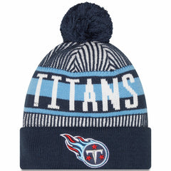 Tennessee Titans New Era Striped Cuffed Knit Hat with Pom - Navy - NFL