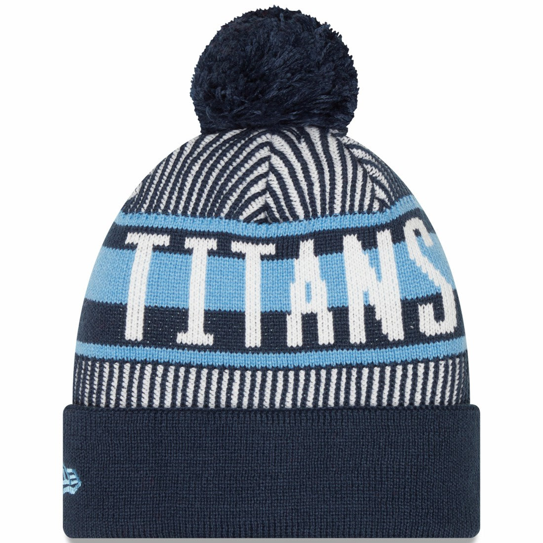 Tennessee Titans New Era Striped Cuffed Knit Hat with Pom - Navy - NFL