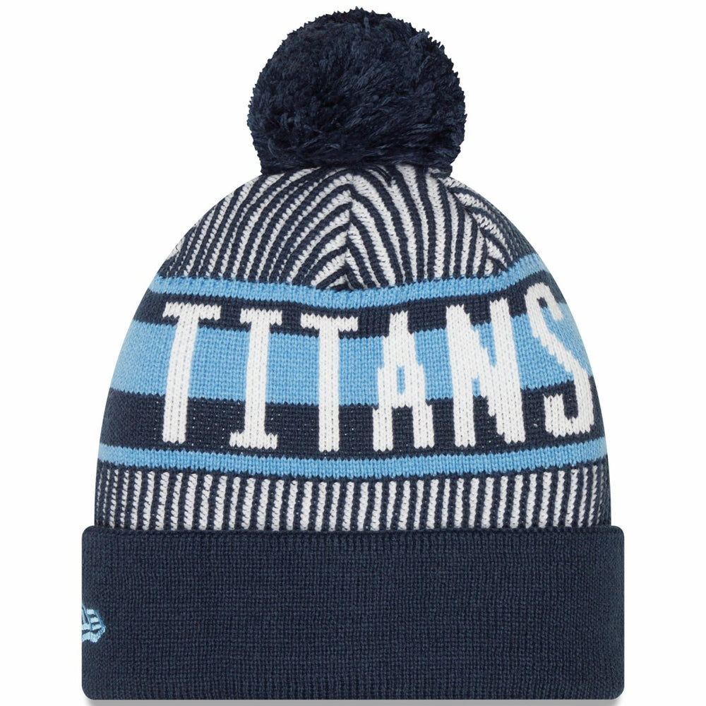 Tennessee Titans New Era Striped Cuffed Knit Hat with Pom - Navy - NFL
