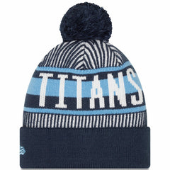 Tennessee Titans New Era Striped Cuffed Knit Hat with Pom - Navy - NFL
