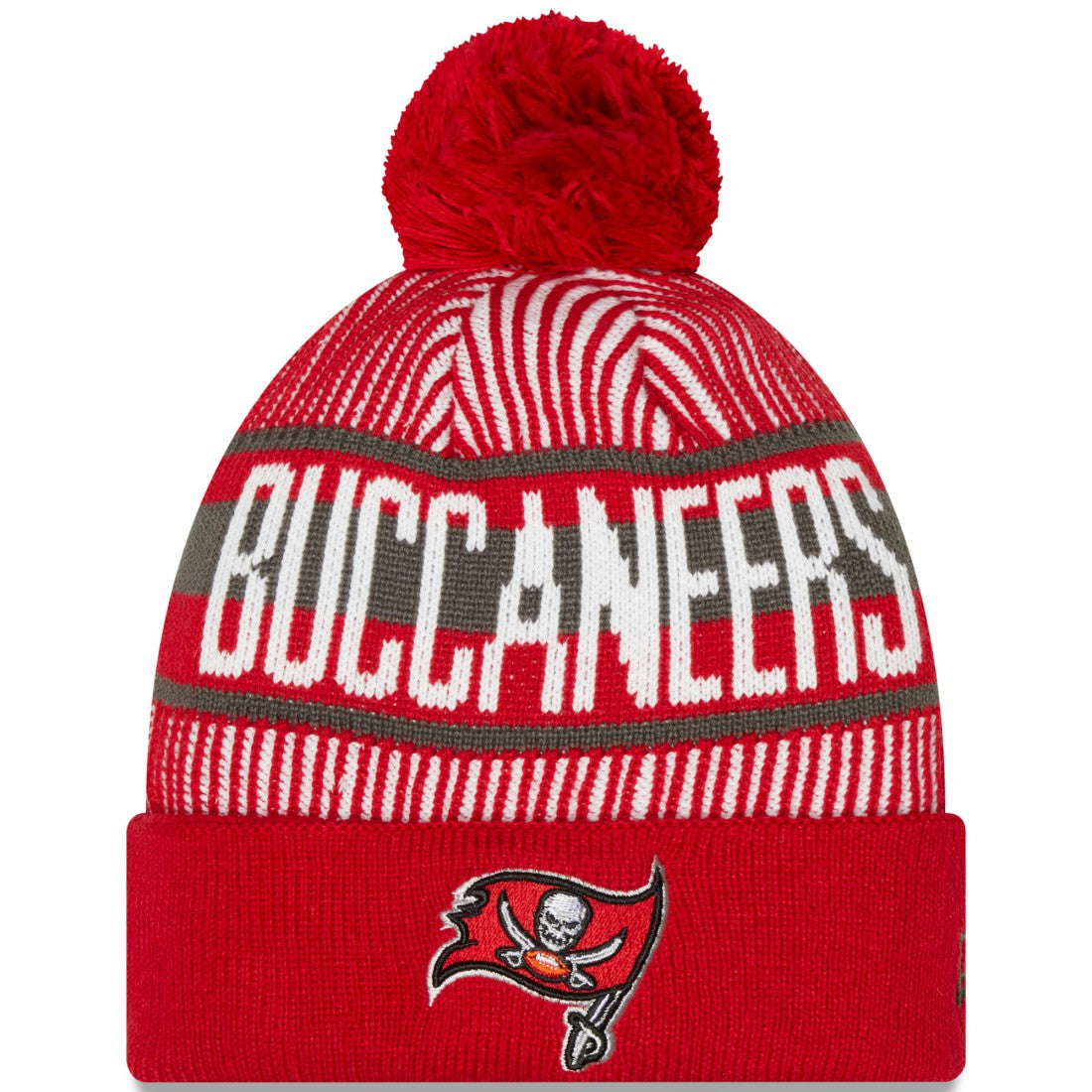 Tampa Bay Buccaneers New Era Striped Cuffed Knit Hat with Pom - Red - NFL