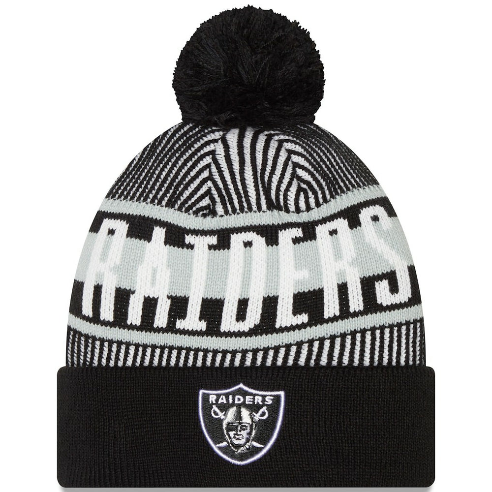 Las Vegas Raiders New Era Striped Cuffed Knit Hat with Pom - Black - NFL