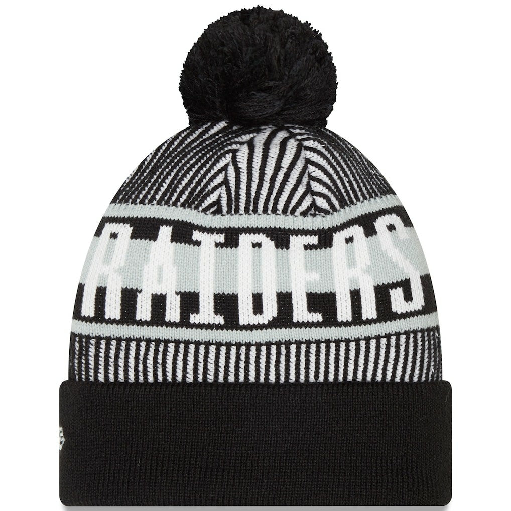 Las Vegas Raiders New Era Striped Cuffed Knit Hat with Pom - Black - NFL