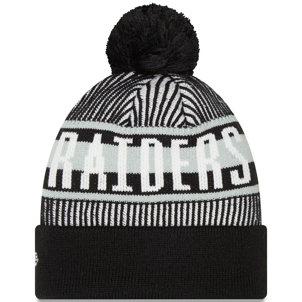 Las Vegas Raiders New Era Striped Cuffed Knit Hat with Pom - Black - NFL