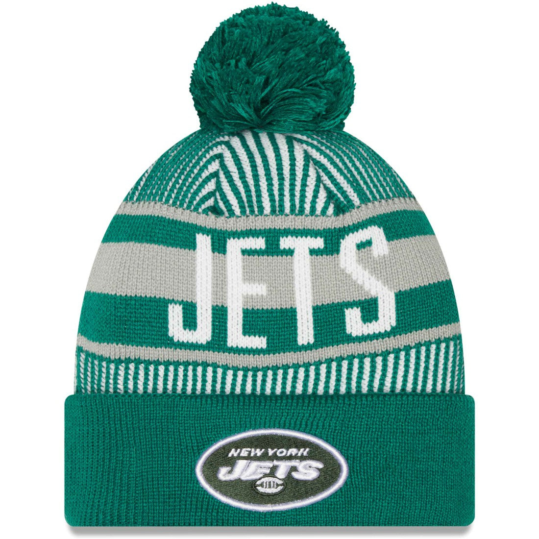 New York Jets New Era Striped Cuffed Knit Hat with Pom - Green - NFL