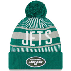 New York Jets New Era Striped Cuffed Knit Hat with Pom - Green - NFL