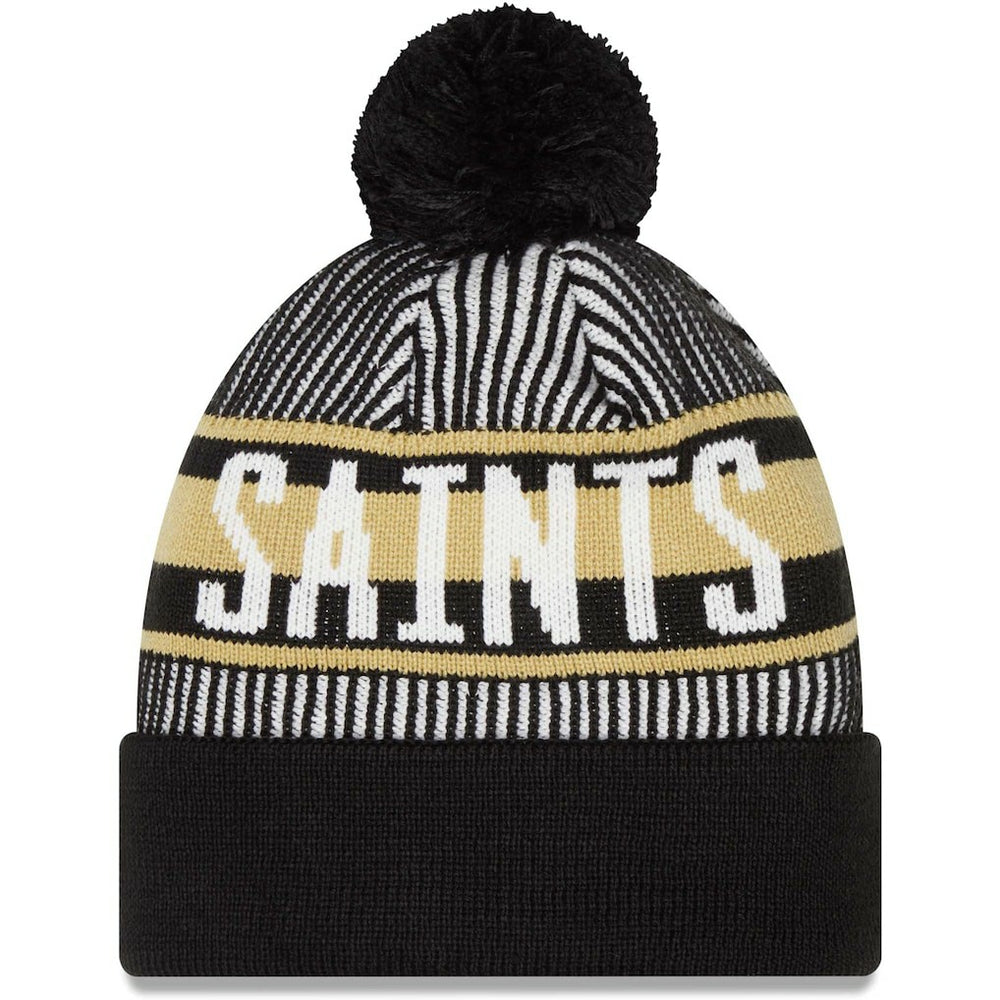 New Orleans Saints New Era Striped Cuffed Knit Hat with Pom - Black - NFL
