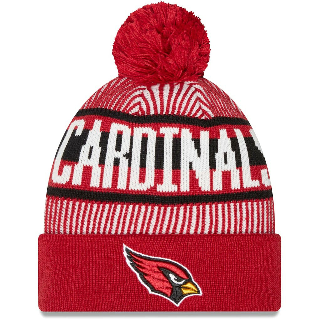 Arizona Cardinals New Era Striped Cuffed Knit Hat with Pom - Cardinal - NFL